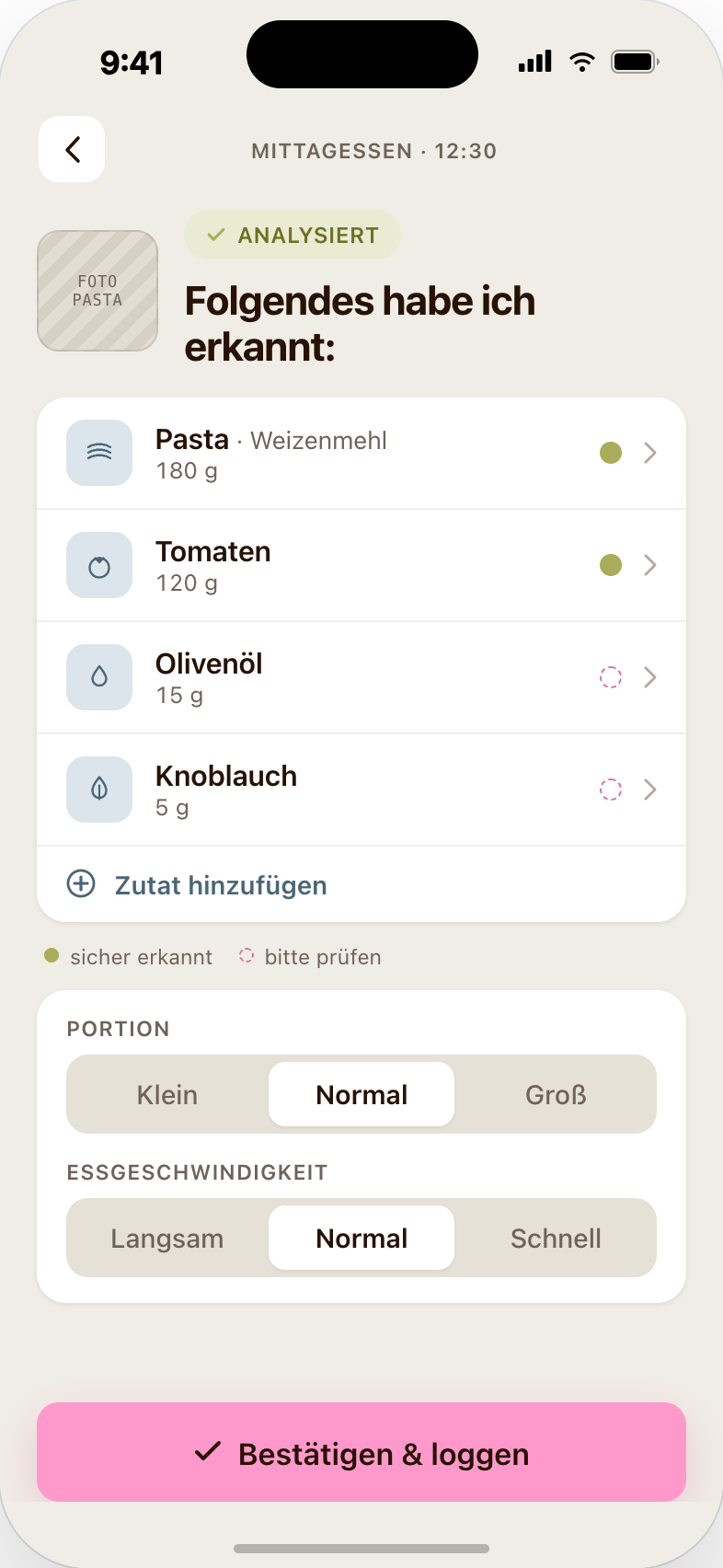 Mahlzeit bestätigen